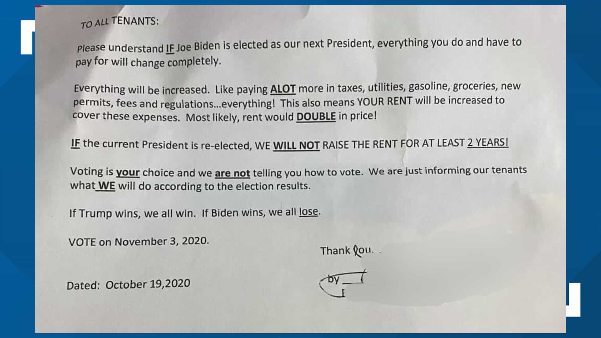 Letter from landlord