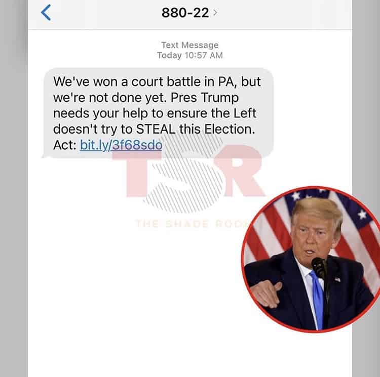 Trump Administration Sends Out Text Messages To Supporters In An Effort To Continue Baseless Claims That The 2020 Election Results Were Fraudulent