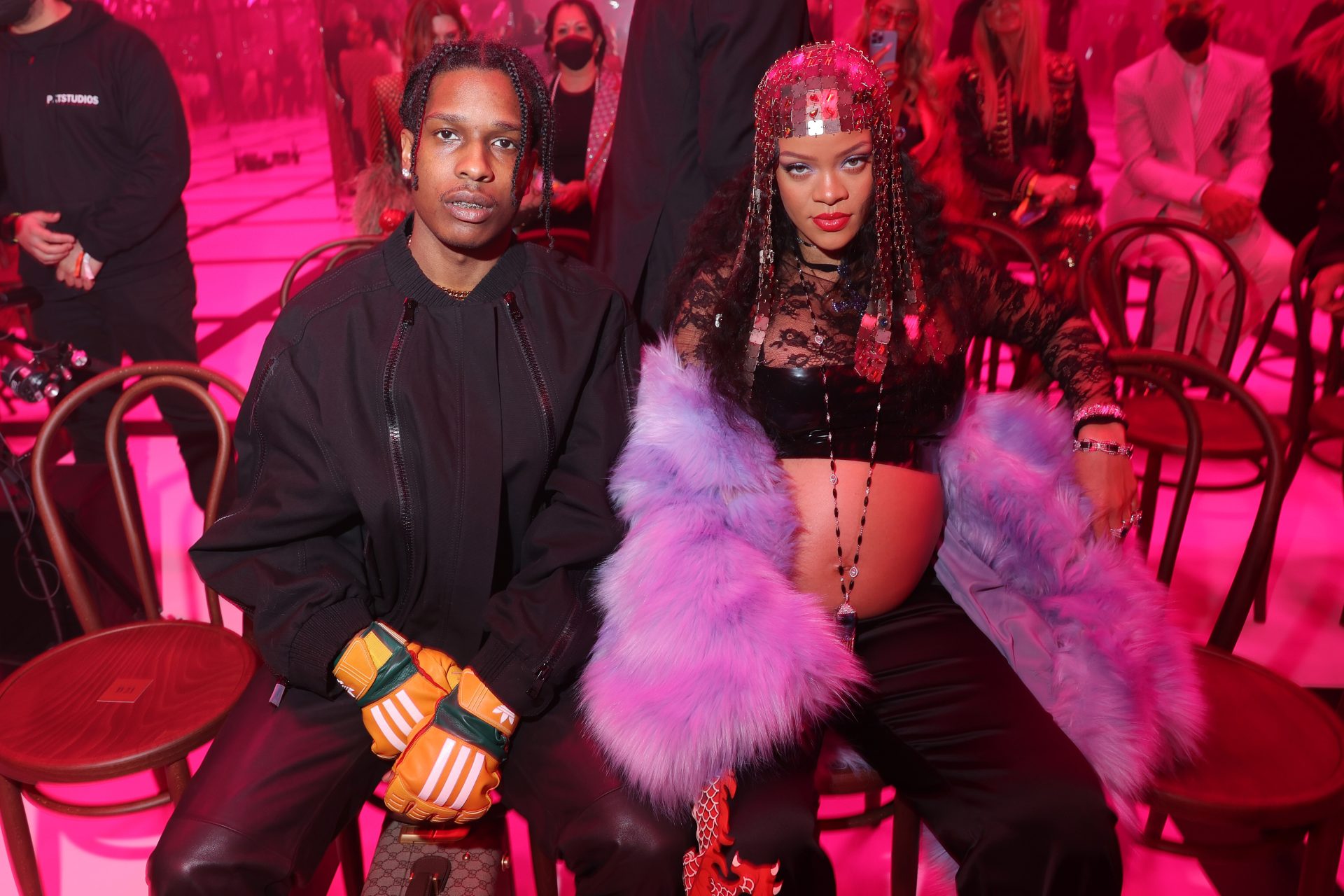 Rihanna bares baby bump next to ASAP Rocky at Milan Fashion Week