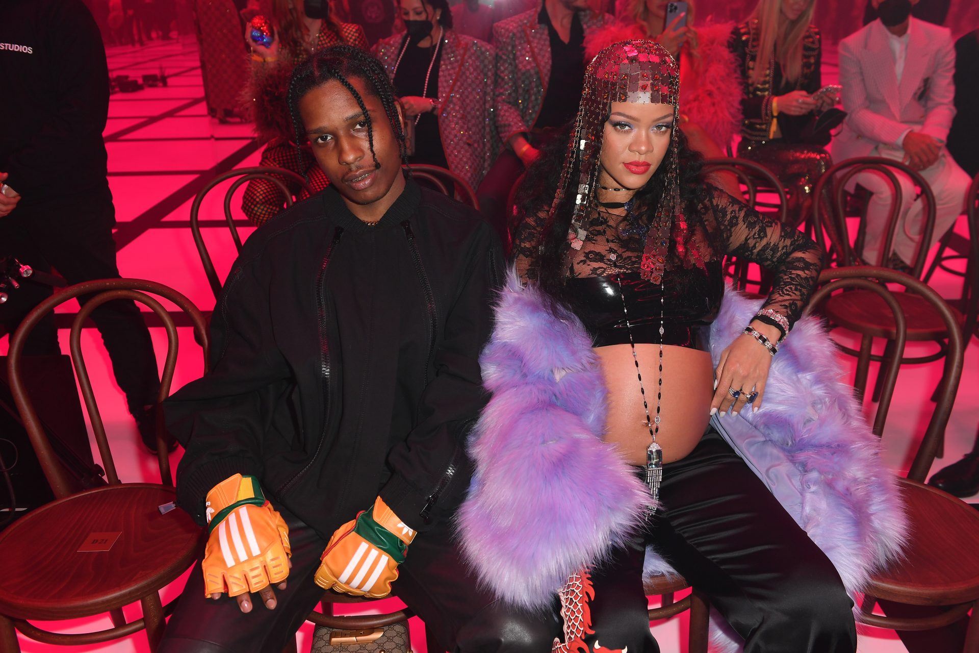 Rihanna Bares Baby Bump Alongside ASAP Rocky At Milan Fashion Week