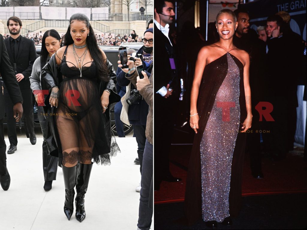 Jada Pinkett-Smith shares a throwback image of her dressed during her pregnancy as she shows Rihanna love for her current fashion choices.