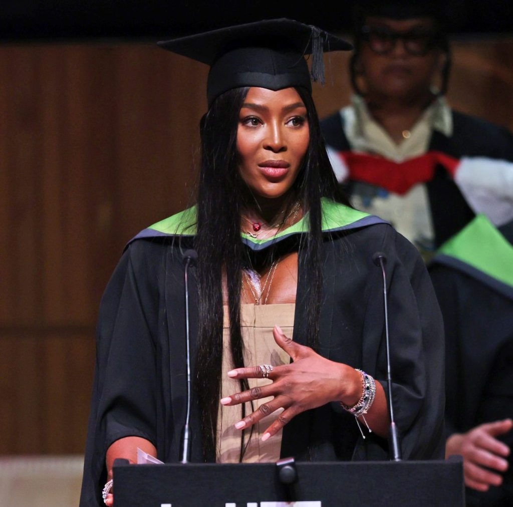 Legendary supermodel Naomi Campbell received an honorary doctorate from the University of the Creative Arts in London.