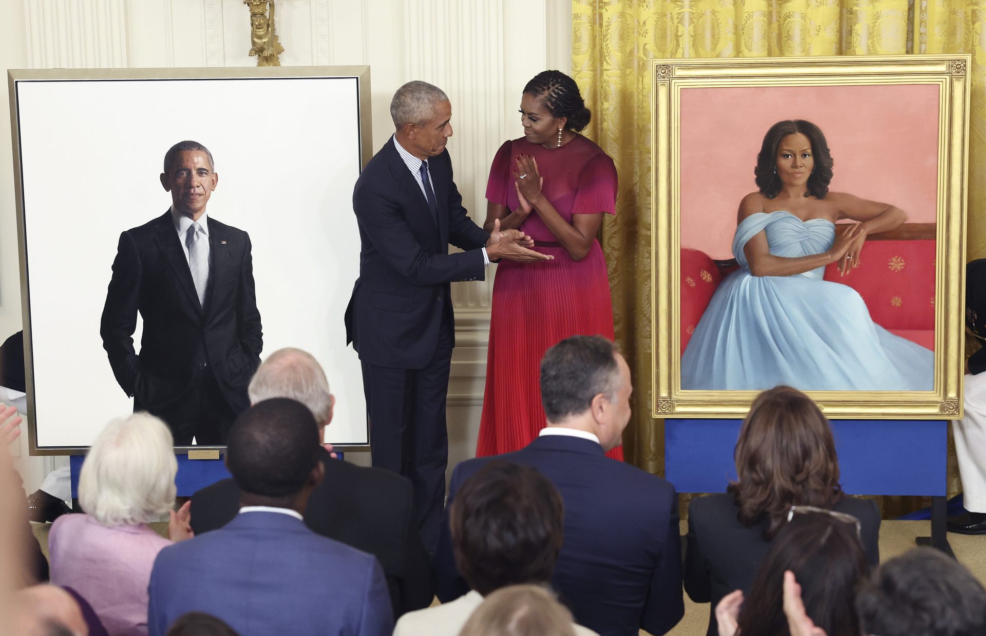 Barack & Michelle Obama Return To The White House For The Unveiling Of Their Official Portraits 