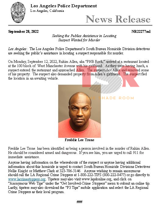 Police ID PnB Rock murder suspect Freddie Lee Trone The Hiu