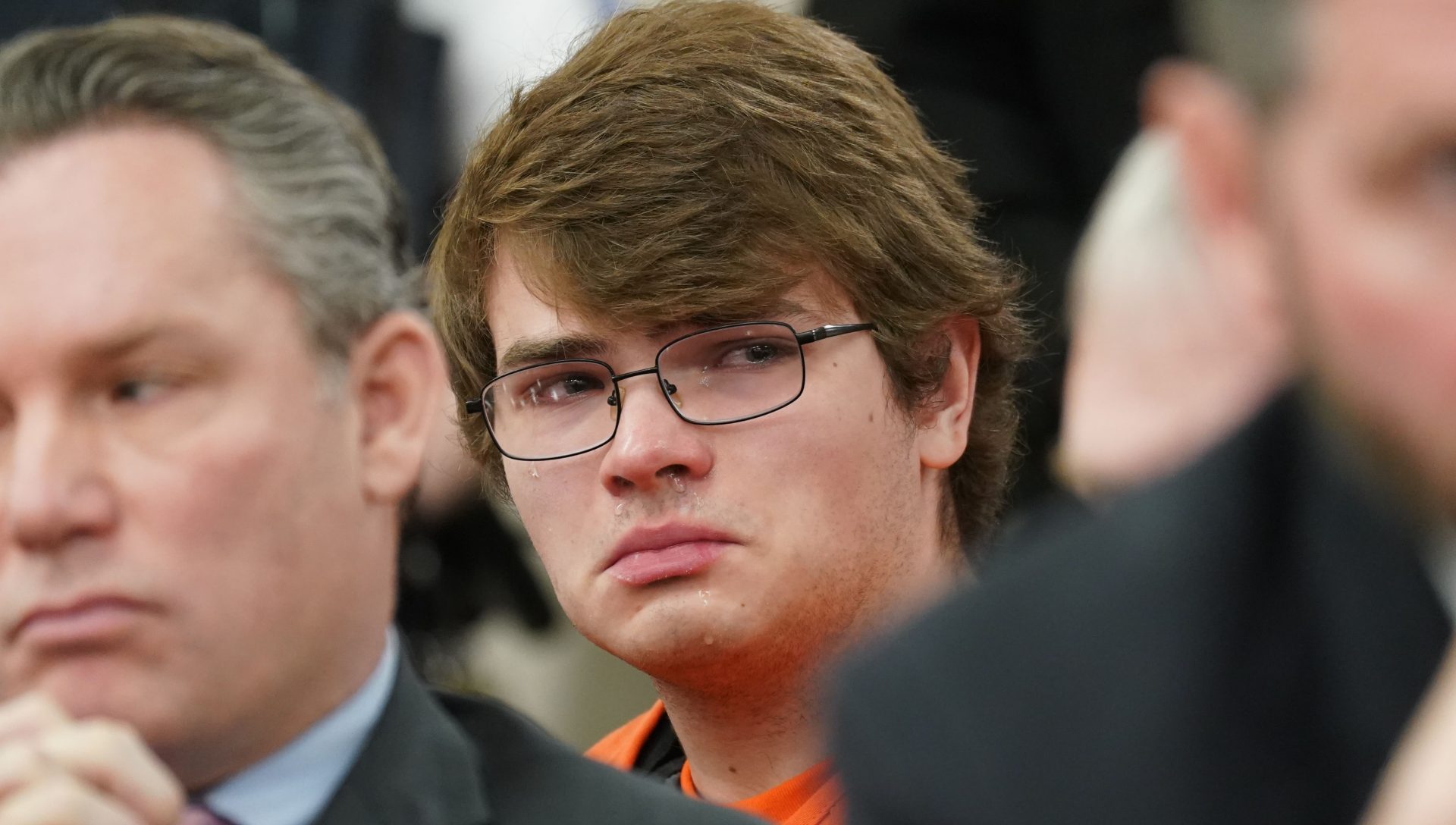 Payton Gendron (C) weeps as he listens to the impact statement of family members of the victims and survivors in Buffalo, New York State, the United States, on Feb. 15, 2023. The 19-year-old man Payton Gendron, who committed the mass shooting last May in Buffalo of the U.S. state of New York, was sentenced to life in prison without parole on Wednesday as expected while white supremacy got bashed at court.