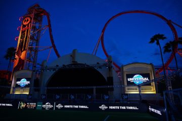 ORLANDO, FLORIDA - JULY 24: A general view of the Hollywood Rip Ride Rockit rollercoaster following the Premier League Summer Series Legends 5v5 at Universal Studios on July 24, 2023 in Orlando, Florida.