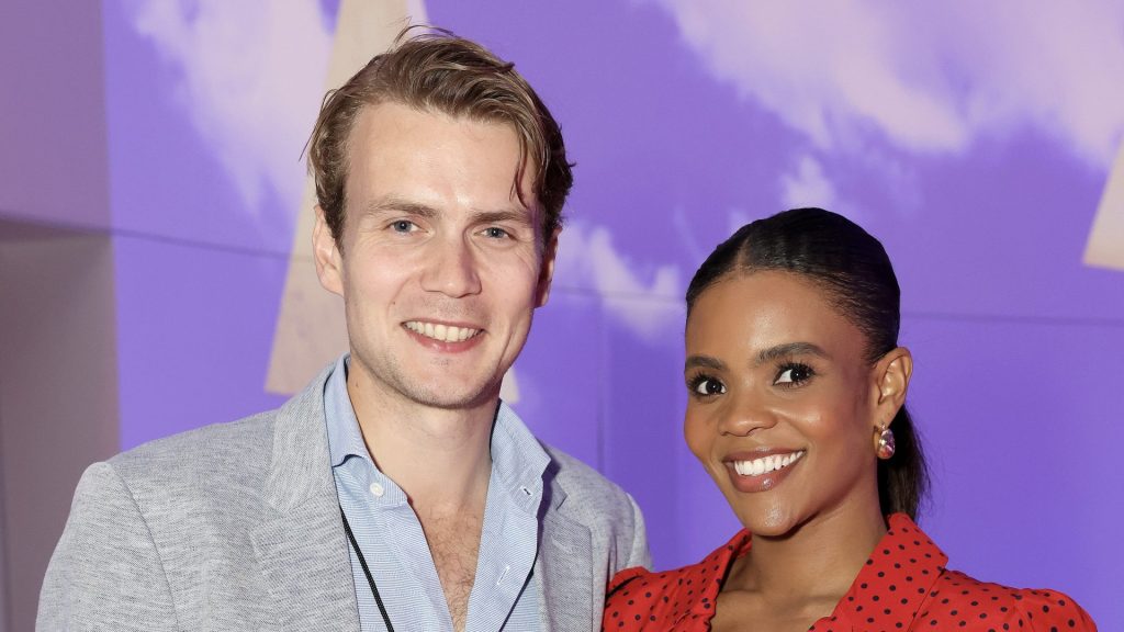MIAMI, FLORIDA - FEBRUARY 15: Candace Owens (R) and George Farmer attend the Pivot MIA Afterparty Presented by Salesforce at 1 Hotel South Beach on February 15th, 2022 in Miami, Florida.