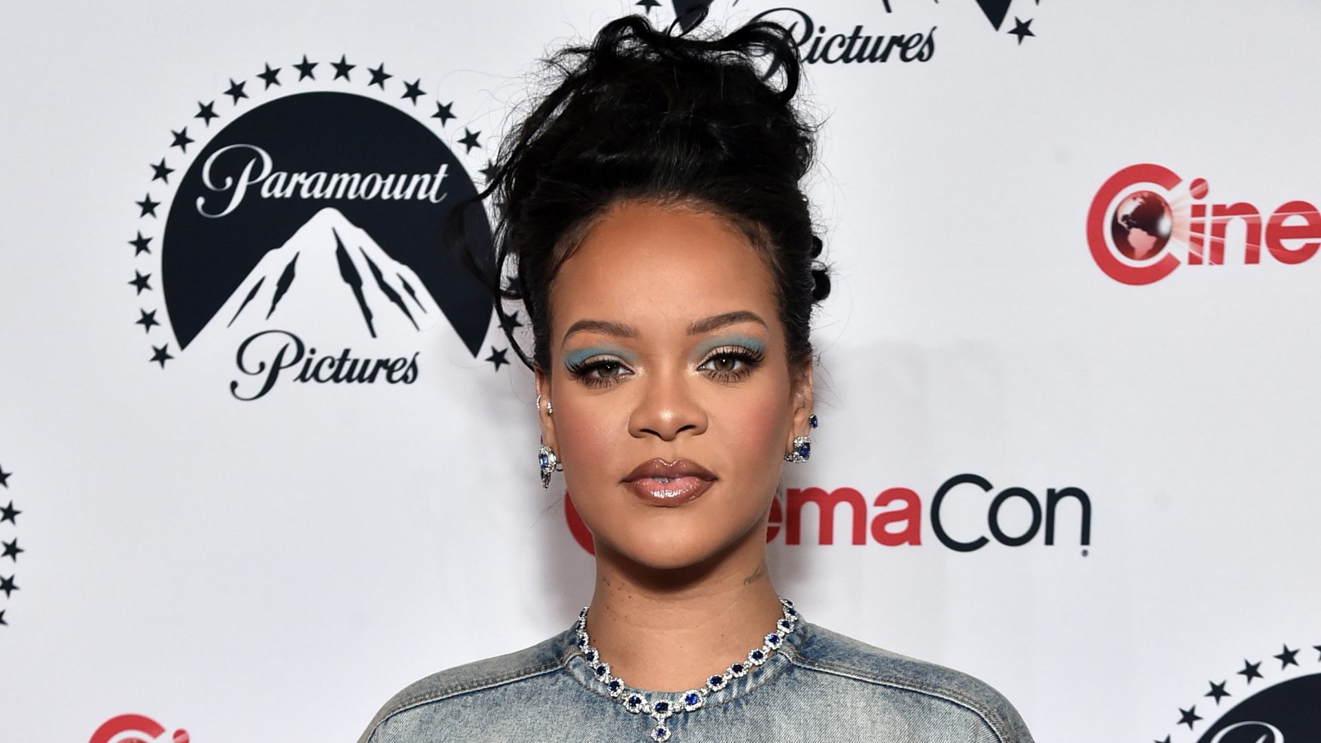 LAS VEGAS, NEVADA - APRIL 27: Rihanna poses for photos, promoting the upcoming film "The Smurfs Movie", at the Paramount Pictures presentation during CinemaCon 2023, the official convention of the National Association of Theatre Owners, at Caesars Palace on April 27, 2023 in Las Vegas, Nevada.