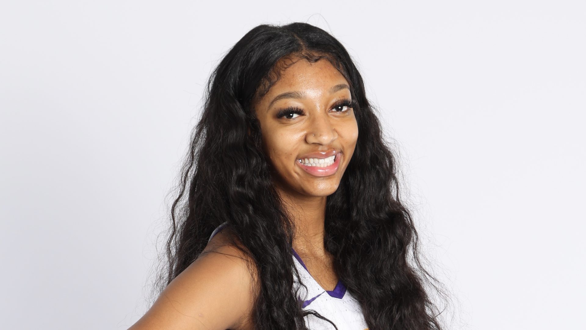 DALLAS, TX - MARCH 30: Angel Reese #10 of the LSU Lady Tigers during media day at 2023 NCAA Women's Basketball Final Four at the at the Kay Bailey Hutchison Convention Center on March 29, 2023 in Dallas, Texas.