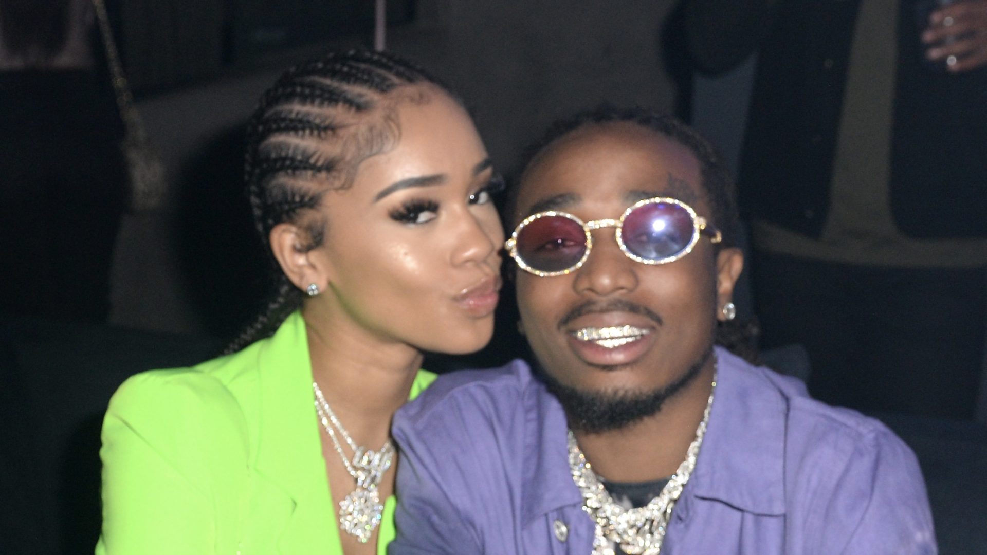 LOS ANGELES, CALIFORNIA - APRIL 10: Saweetie and Quavo attend the boohooMAN x Quavo Launch Party at The Sunset Room on April 10, 2019 in Los Angeles, California.