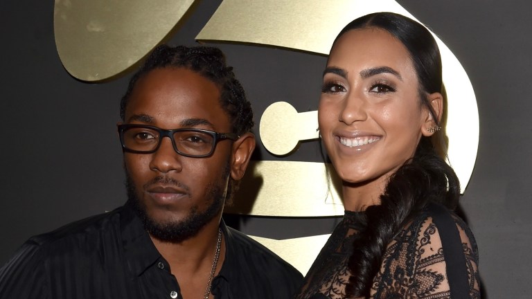 LOS ANGELES, CA - FEBRUARY 15: Recording artist Kendrick Lamar (L) and Whitney Alford attend The 58th GRAMMY Awards at Staples Center on February 15, 2016 in Los Angeles, California