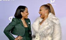Queen Latifah Sparks Reactions AMAs Red Carpet Partner Eboni Nichols Son Rebel Videos