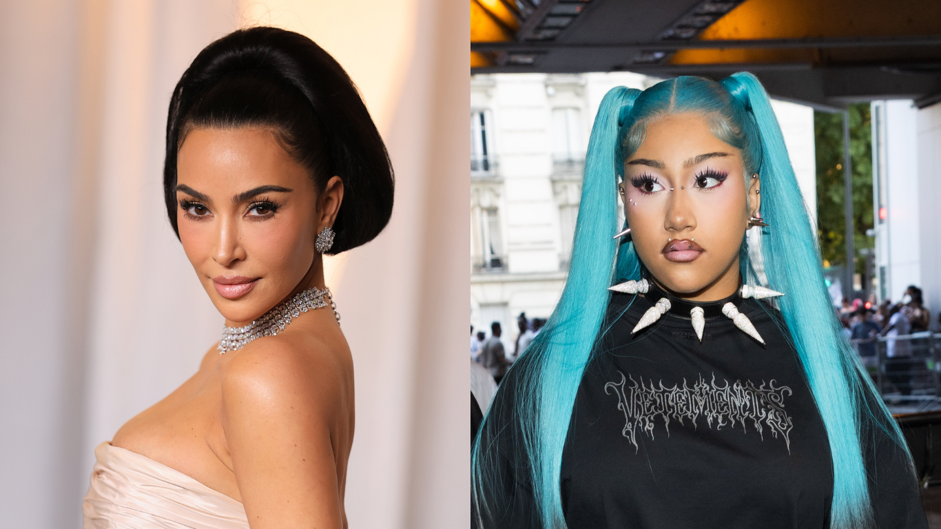 Okay, Twin! Kim Kardashian Channels North West’s Emo Style With Blue Hair & Face Piercings (WATCH)